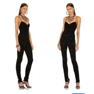 DUNDAS x REVOLVE Jumpsuit Catsuit Black Tiger Velvet XS Tapered V Neck Formal